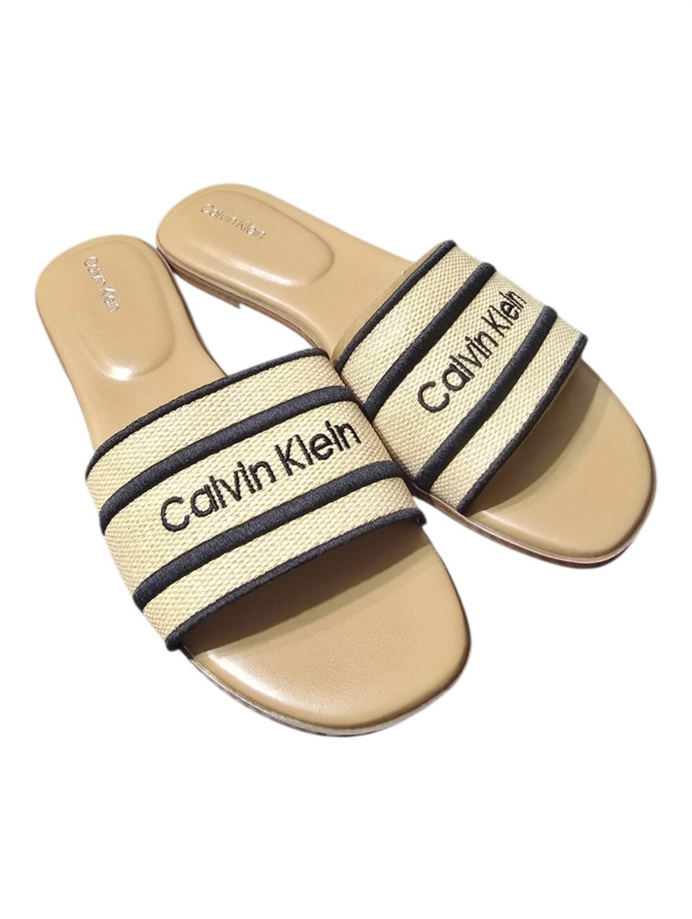 Calvin Klein Logo Canvas Slide Sandals NIB